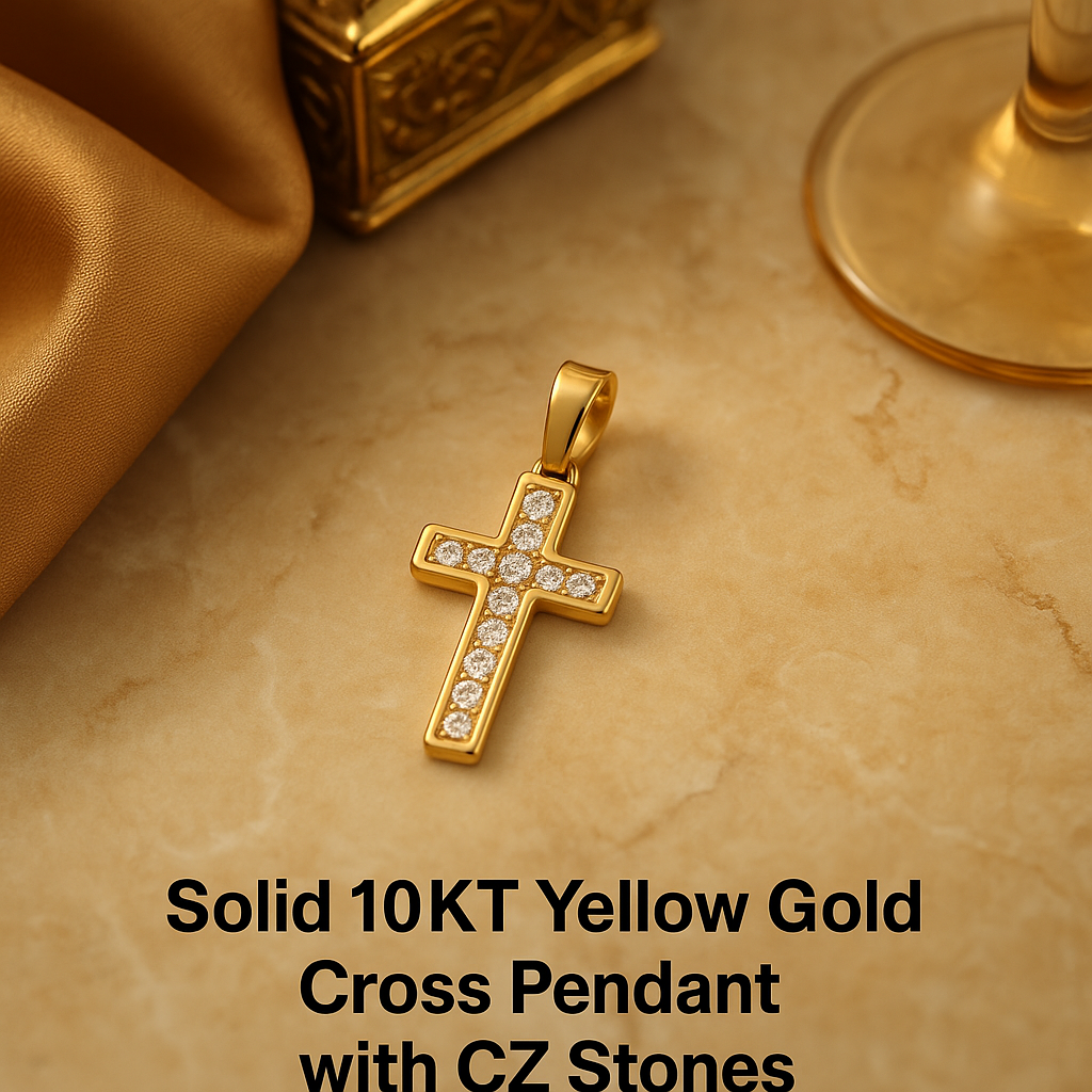 10K Solid Gold CZ Cross Pendant – Timeless Shine