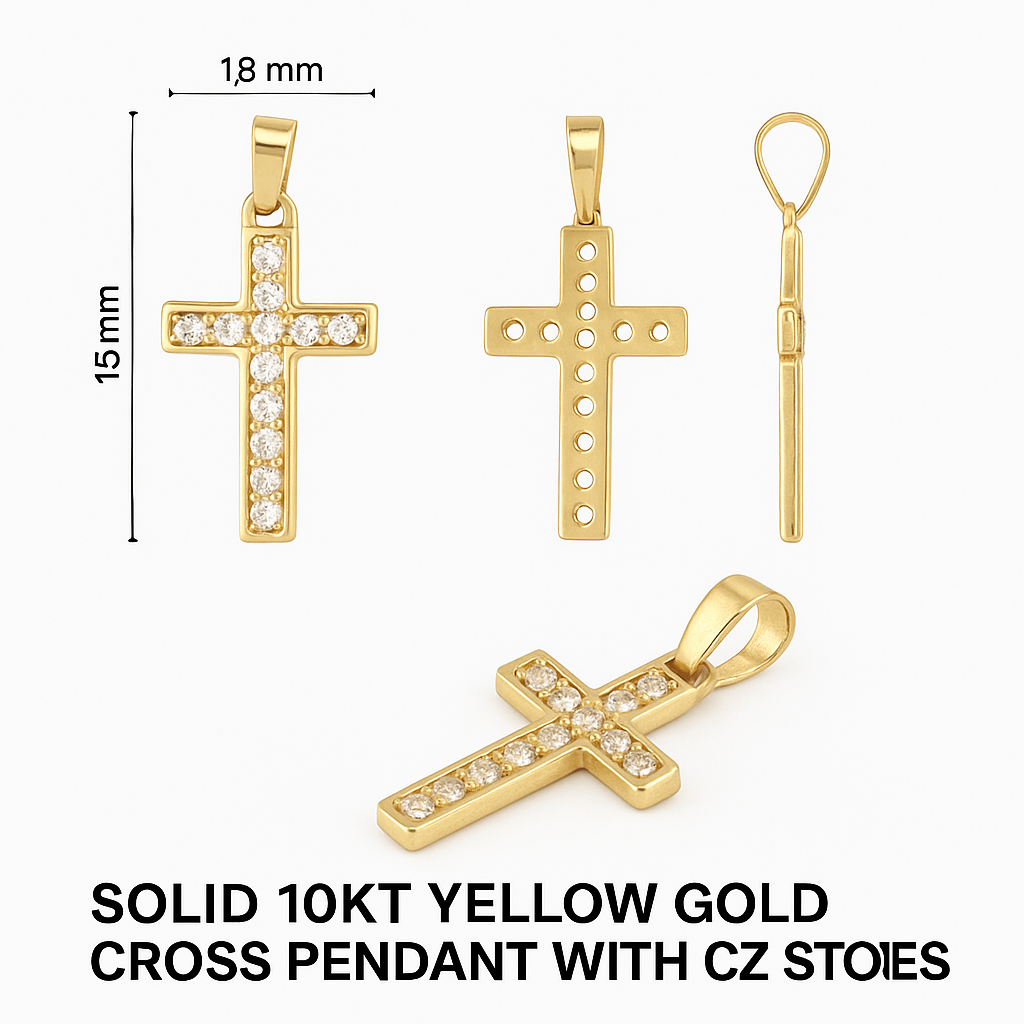 10K Solid Gold CZ Cross Pendant – Timeless Shine