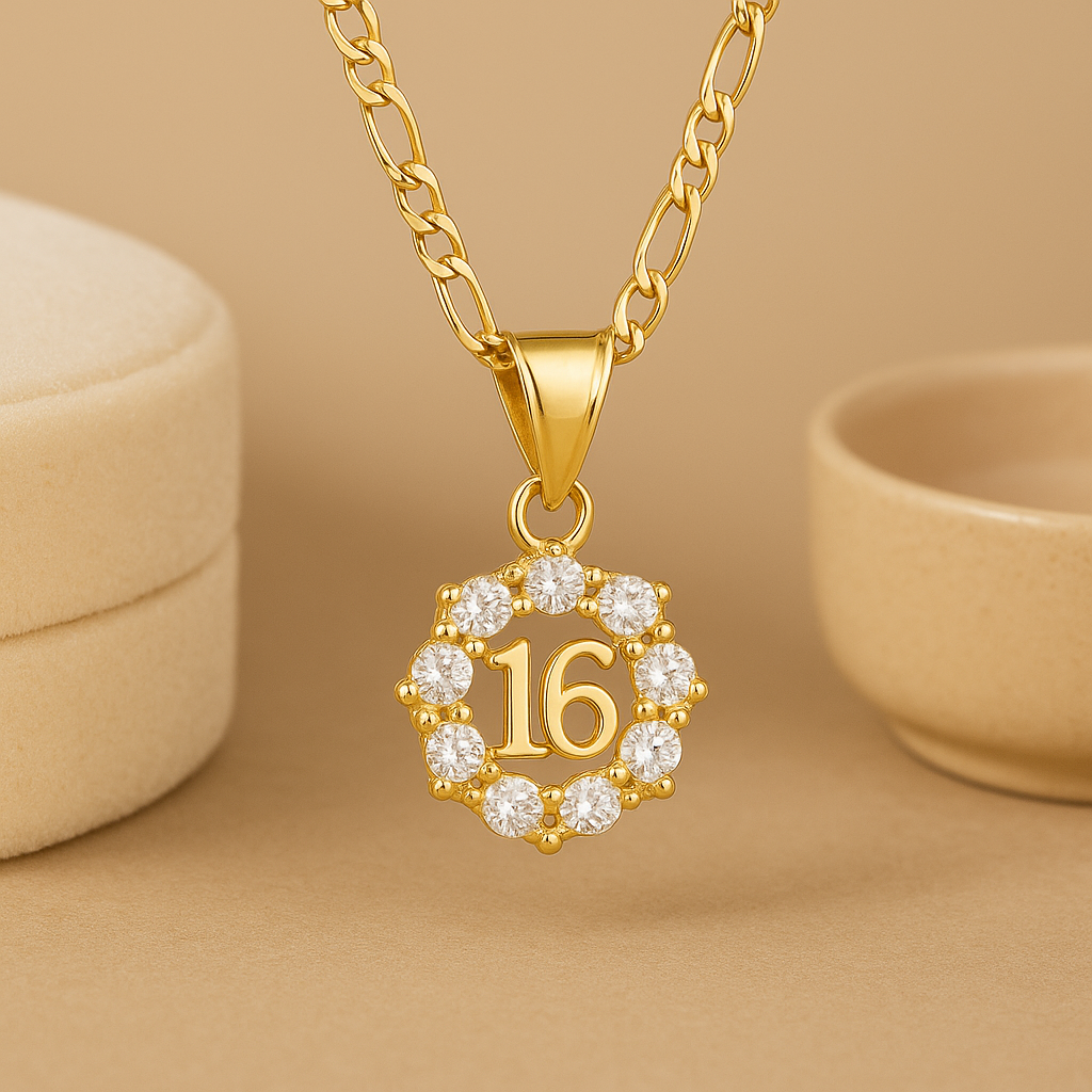 Sweet 16 Gold Pendant with CZ Halo Brilliance