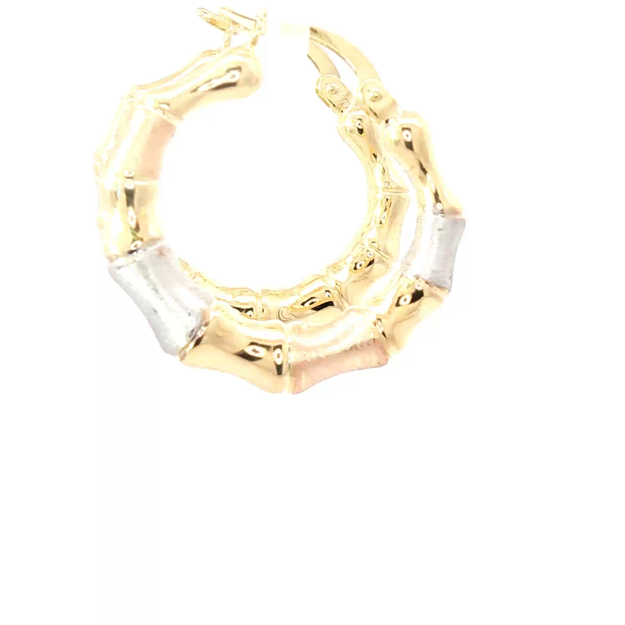 Tri-Color Bamboo Hoops in 14K Gold