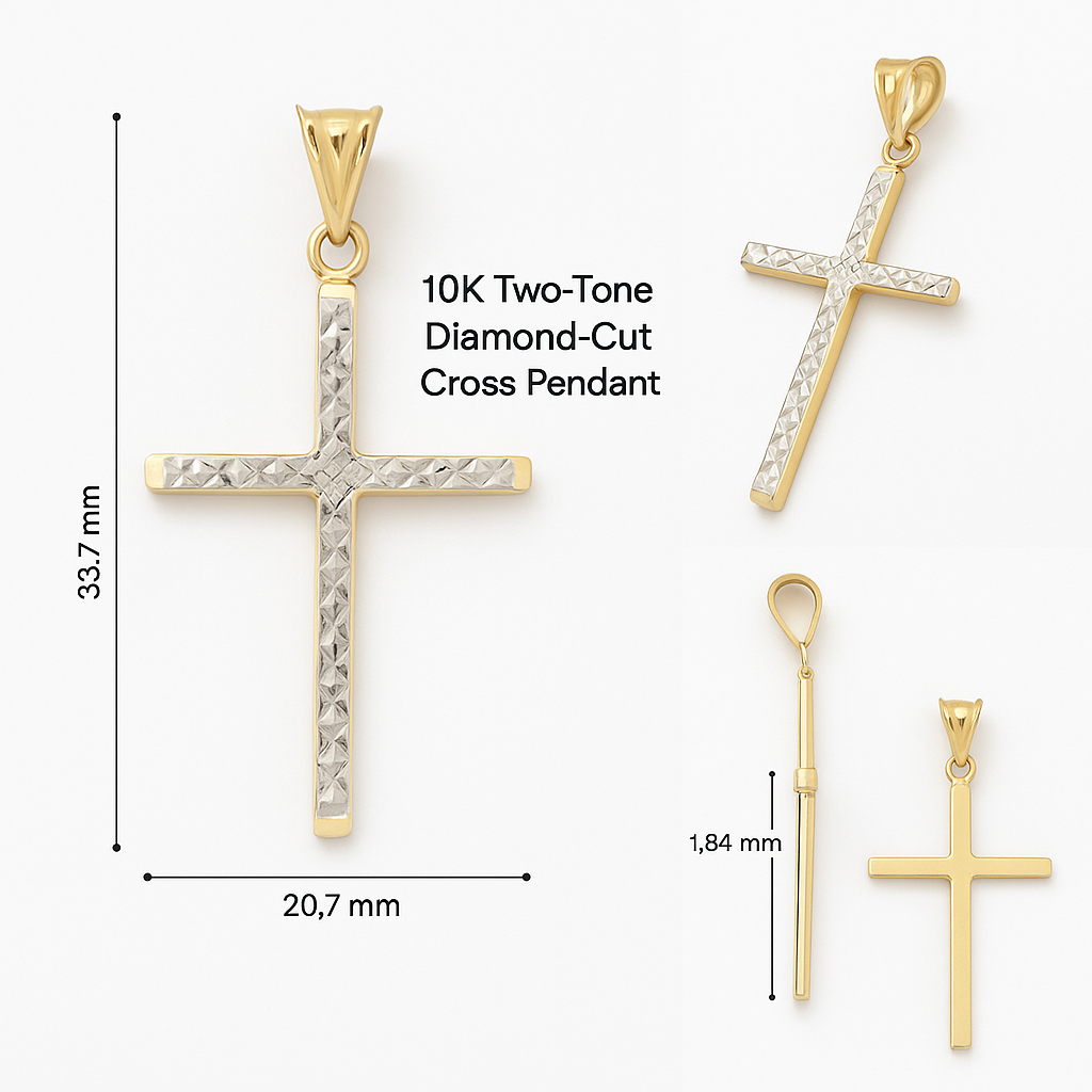 10kt Radiant Faith Two-Tone Diamond-Cut Cross Pendant