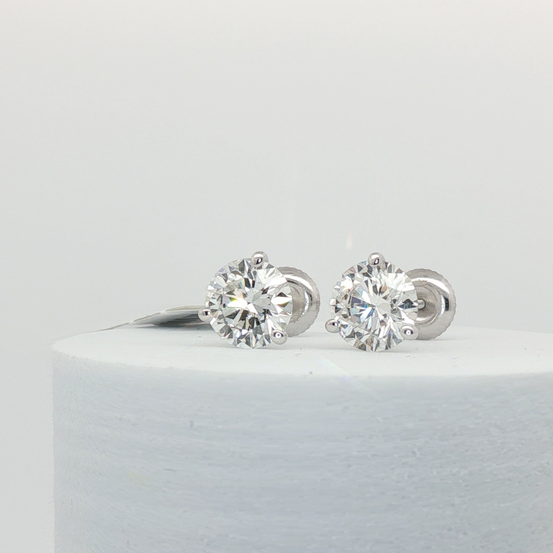 IGI Certified 3.04 CTW Lab Grown Diamond Stud Earrings in 14K White Gold – Martini Screw Back