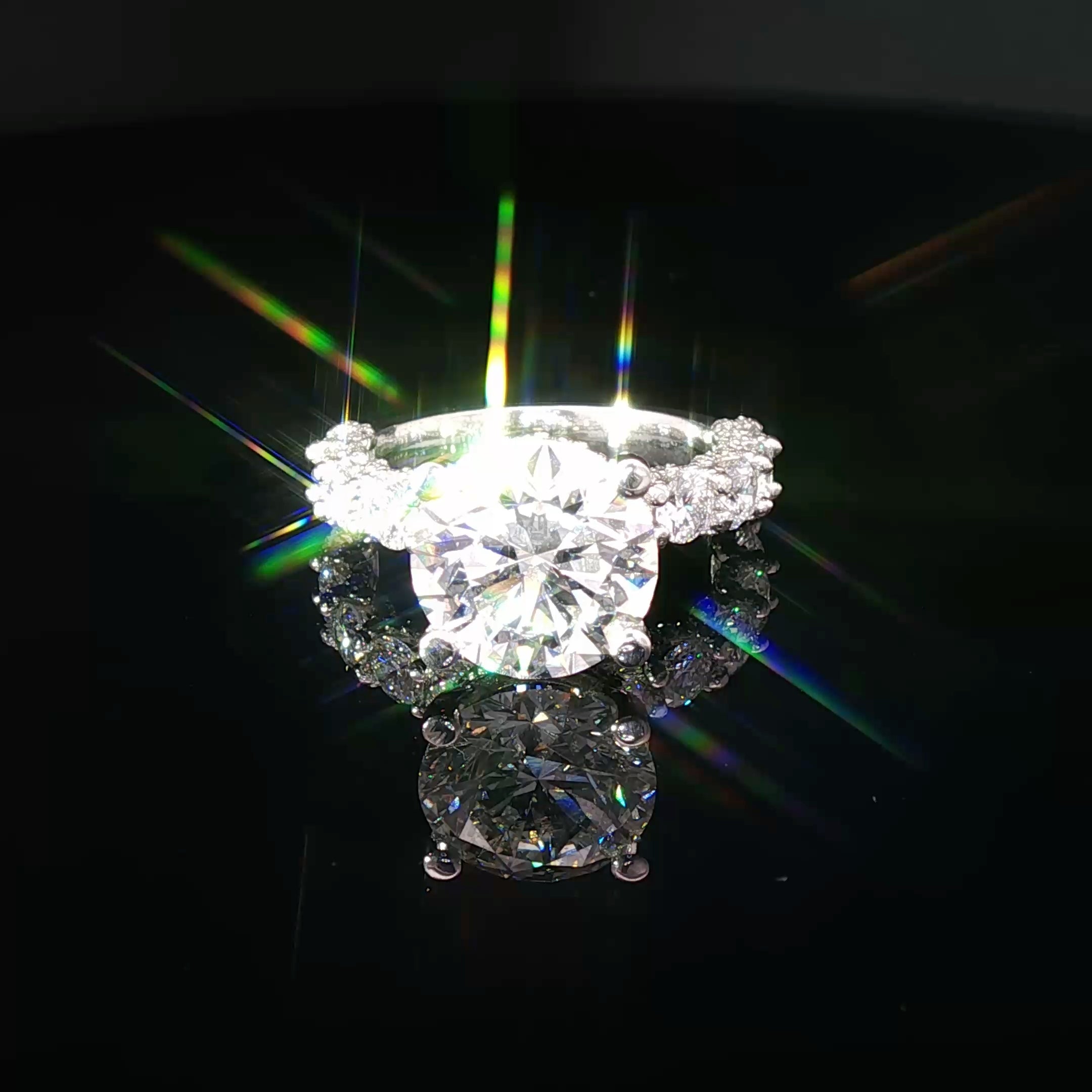 Custom Cast Platinum Halo Engagement Ring — 5.09ct IGI Round