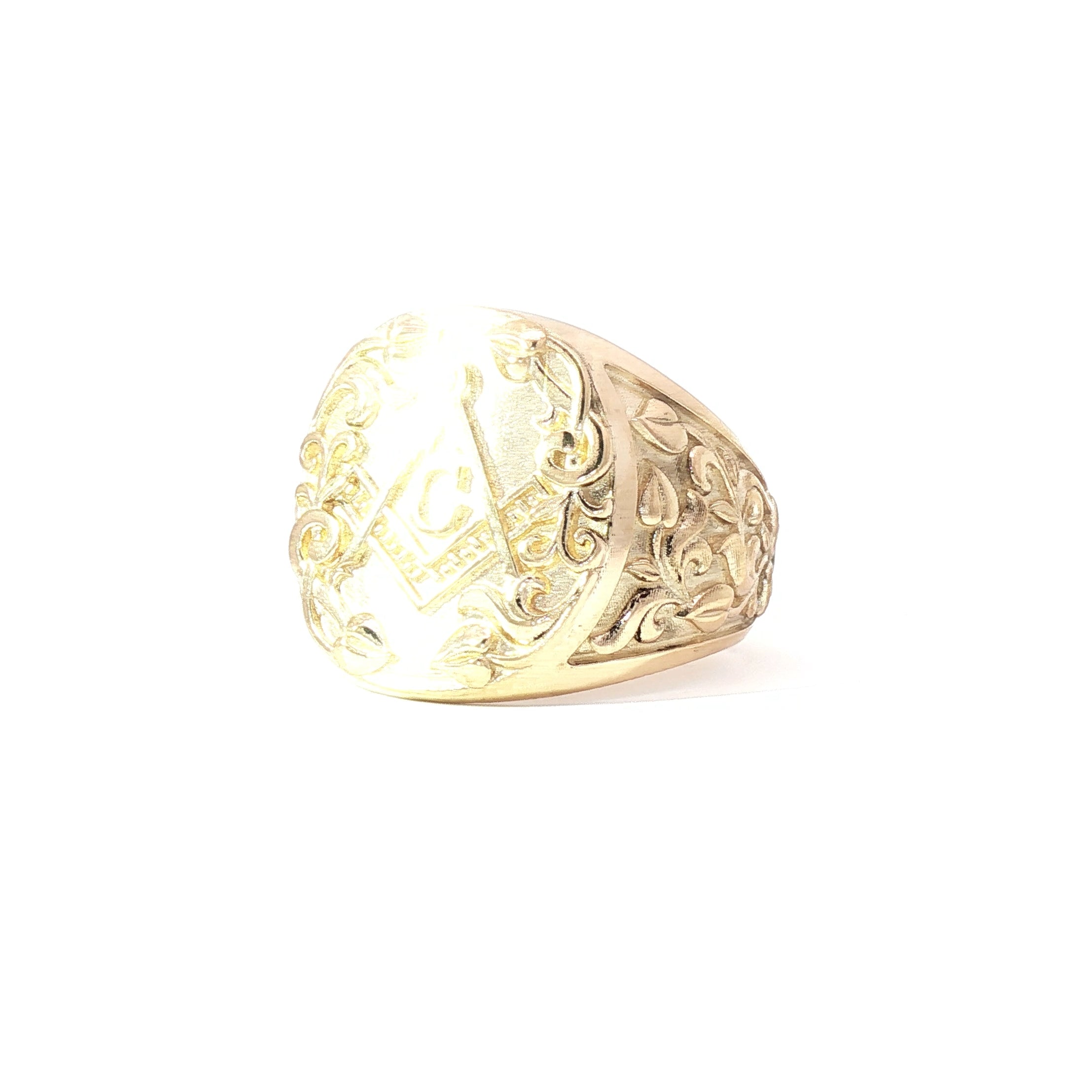 14K Gold Masonic Signet Ring | Solid Gold Square & Compasses Ring