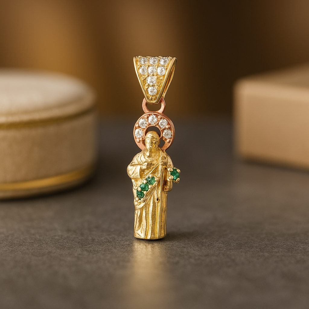 Radiant 10K Gold Saint Pendant with CZ 1.42g