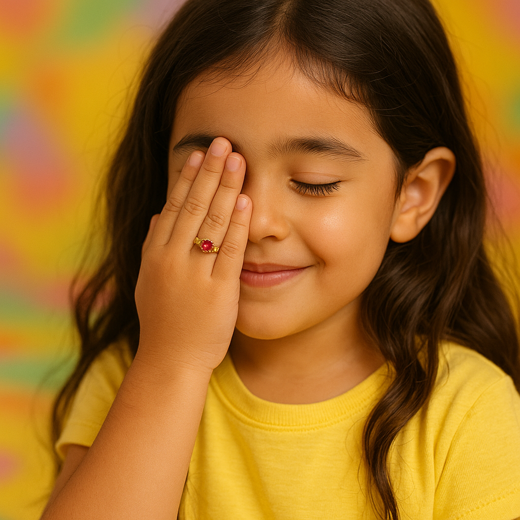 Petite 10K Gold Red CZ Ring for Kids, Size 1.75