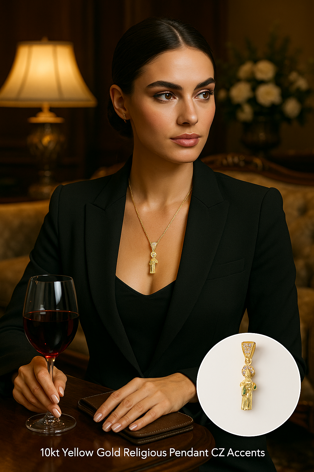 Radiant 10K Gold Saint Pendant with CZ 1.42g