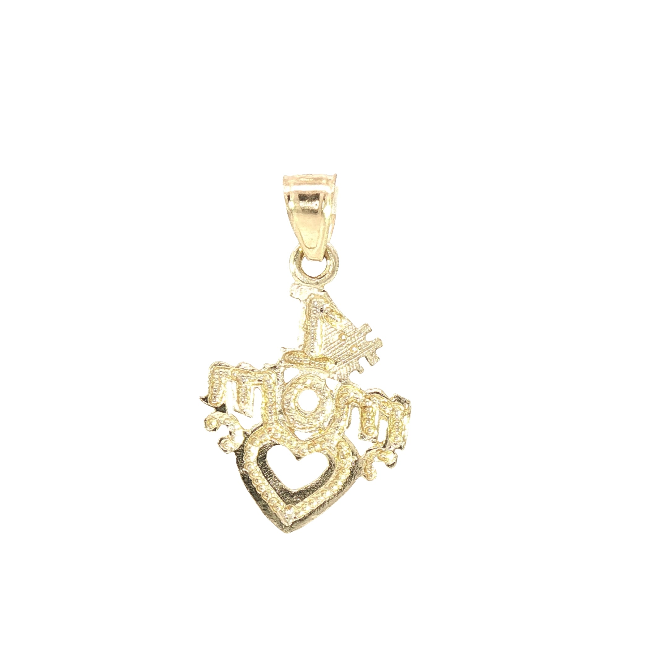 10K Solid Yellow Gold “#1 Mom” Heart Pendant – 1.16g