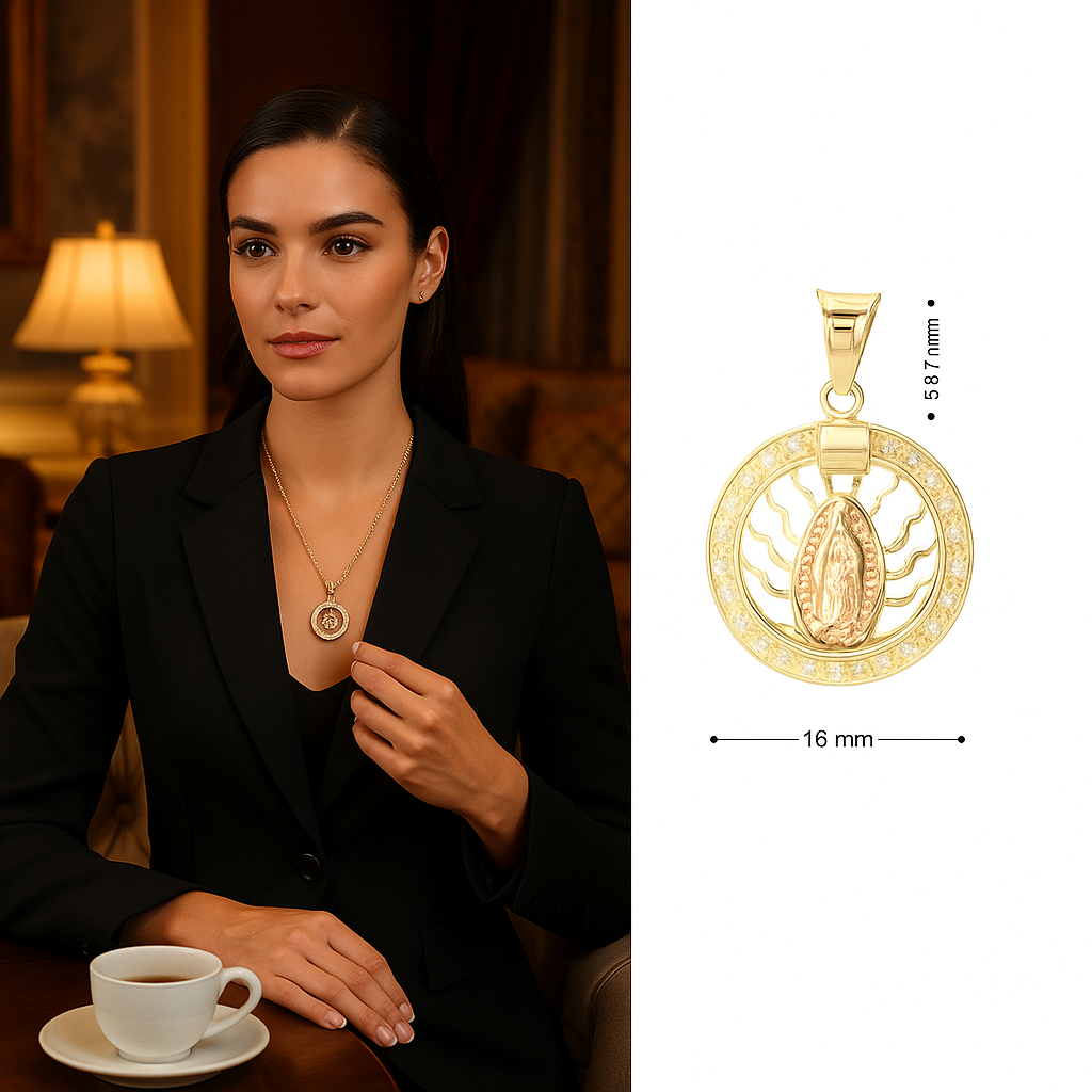 Tri-Color Virgin Mary Pendant in 10K Gold