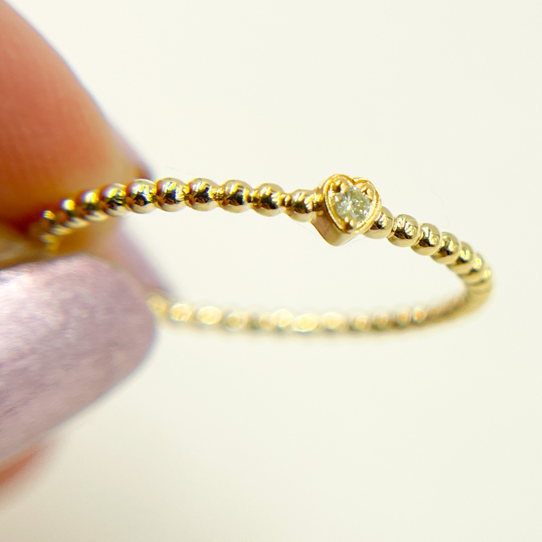 14K Solid Gold Heart Diamond Ring