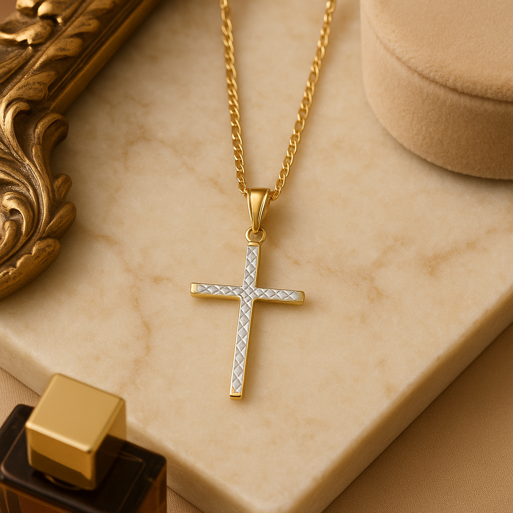 10kt Radiant Faith Two-Tone Diamond-Cut Cross Pendant