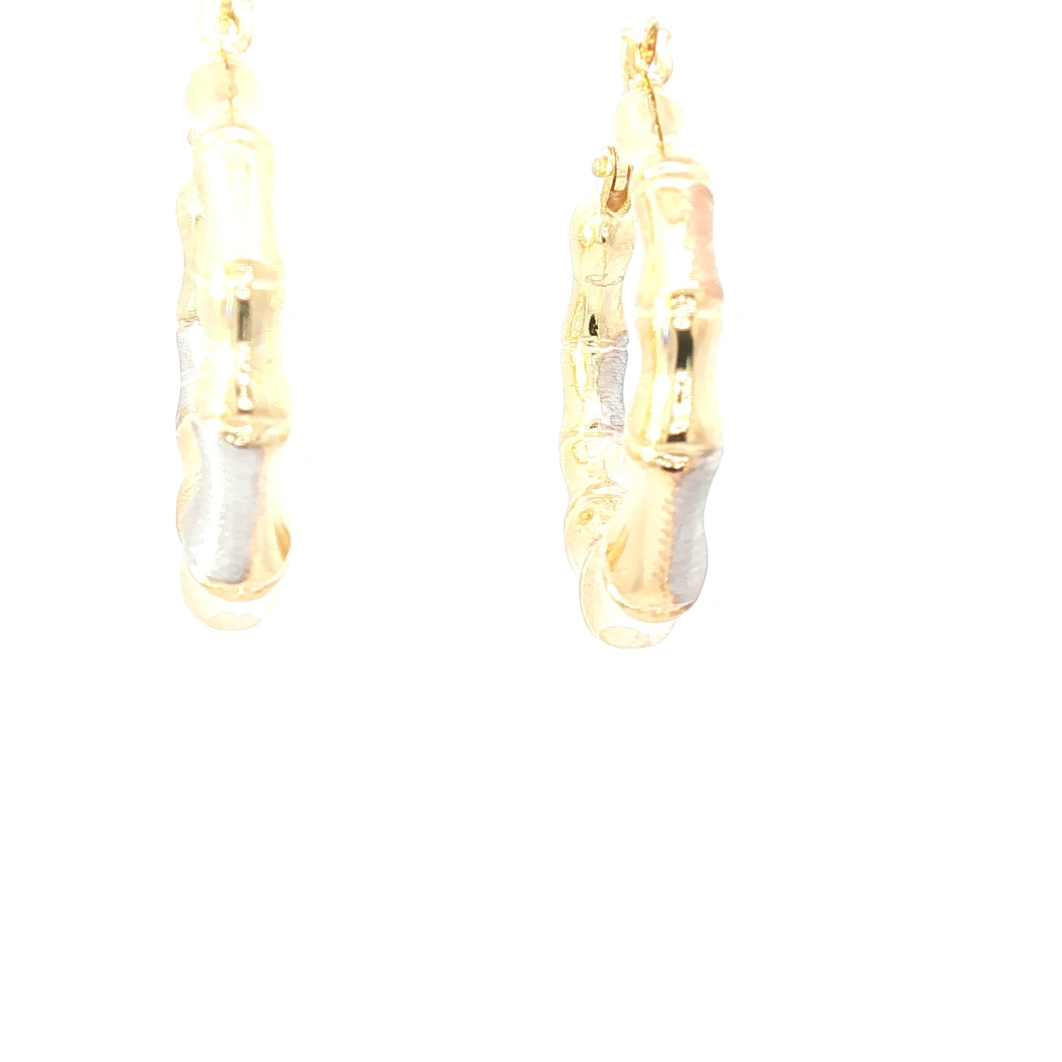 Tri-Color Bamboo Hoops in 14K Gold