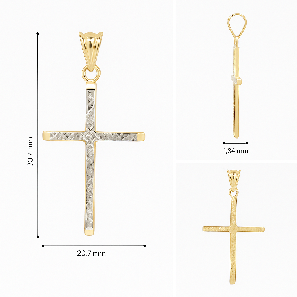 10kt Radiant Faith Two-Tone Diamond-Cut Cross Pendant