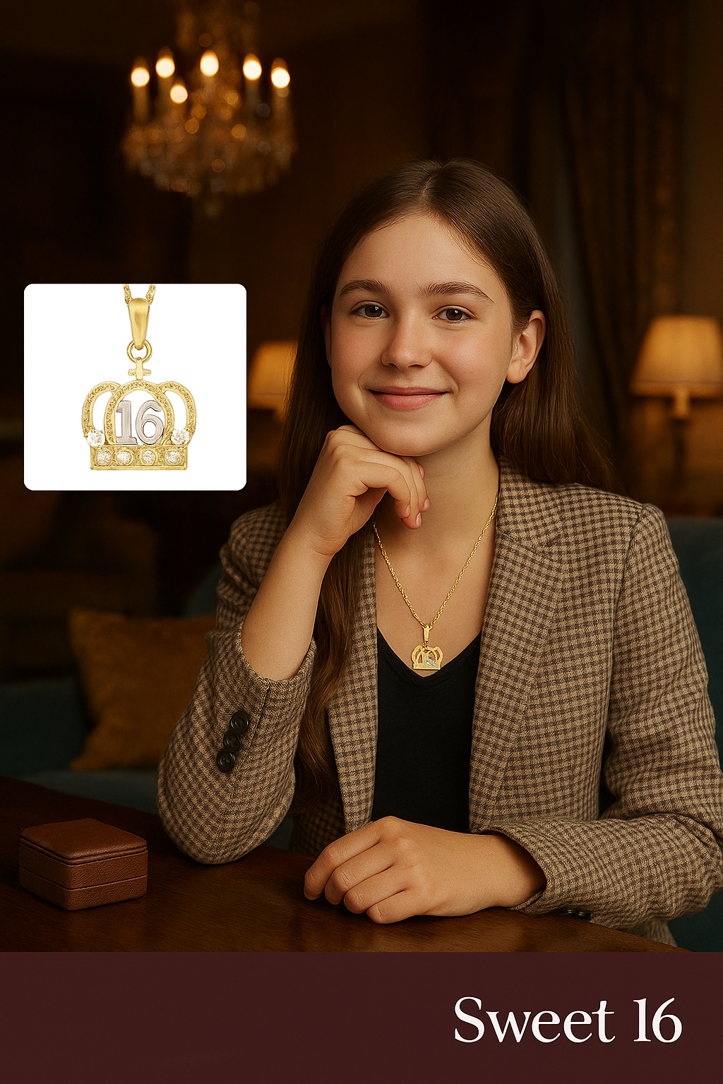 Sweet 16 Gold Crown Pendant – 10K Radiance