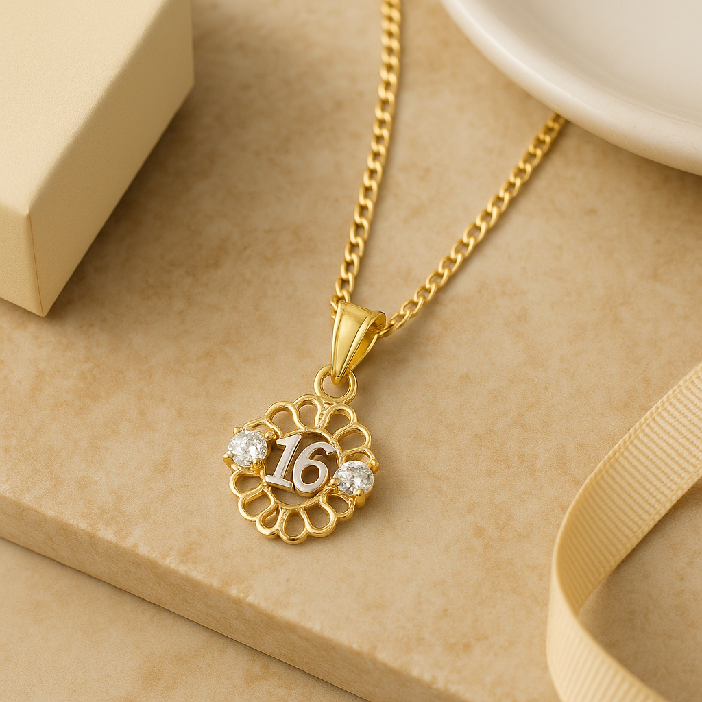Sweet 16 Filigree Pendant in 10K Gold