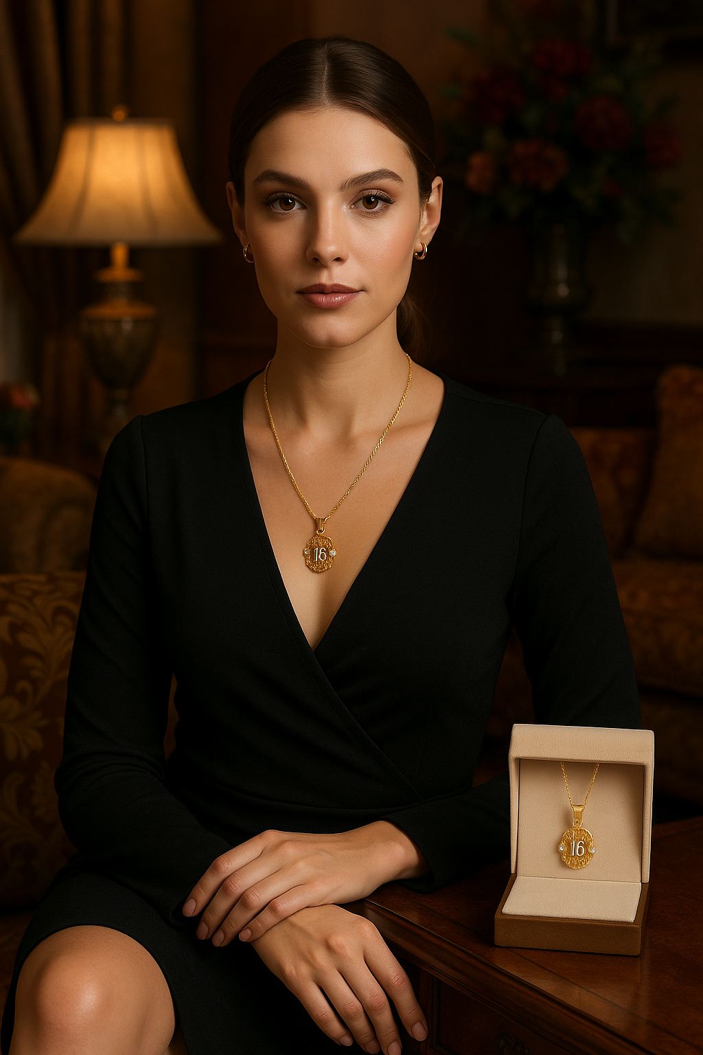 Sweet 16 Filigree Pendant in 10K Gold