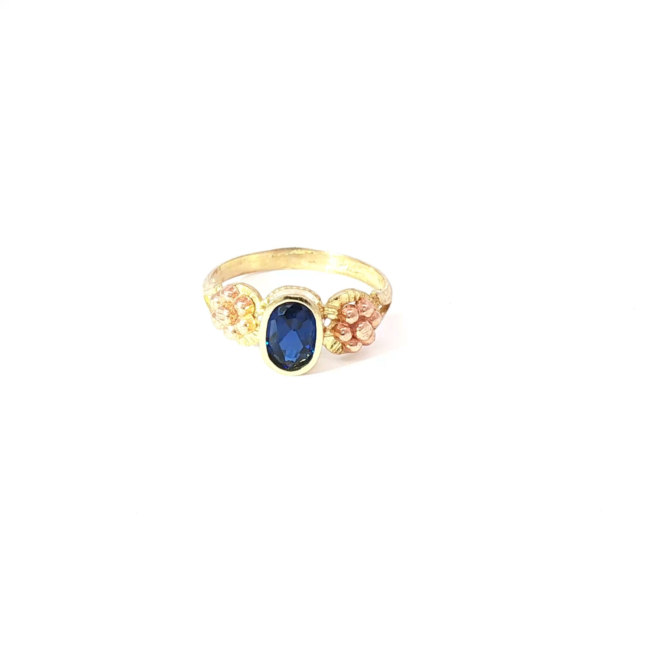 Blue Blossom 10K Gold CZ Flower Ring | Auri Petra