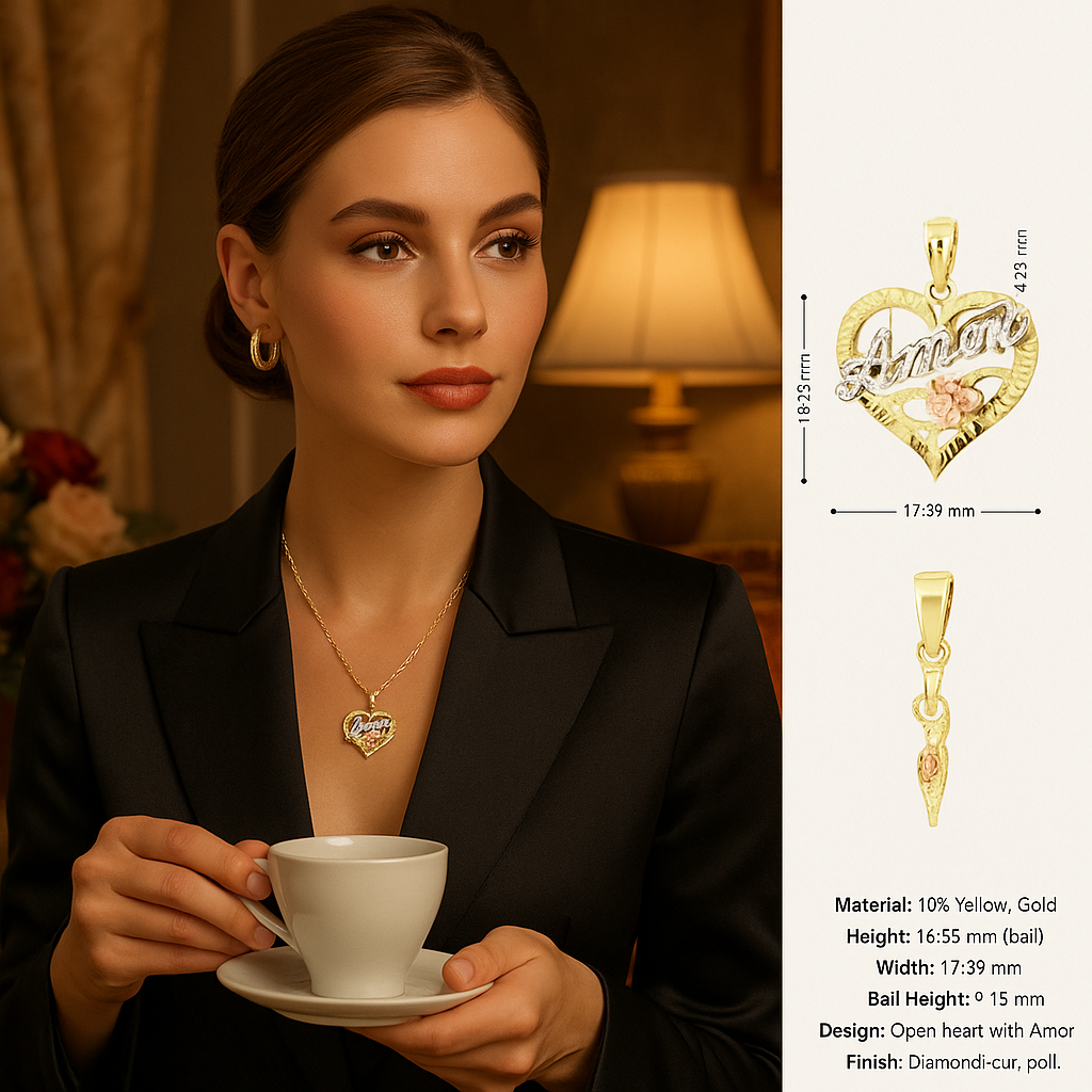 Radiant Amor 10K Tri-Color Heart Pendant