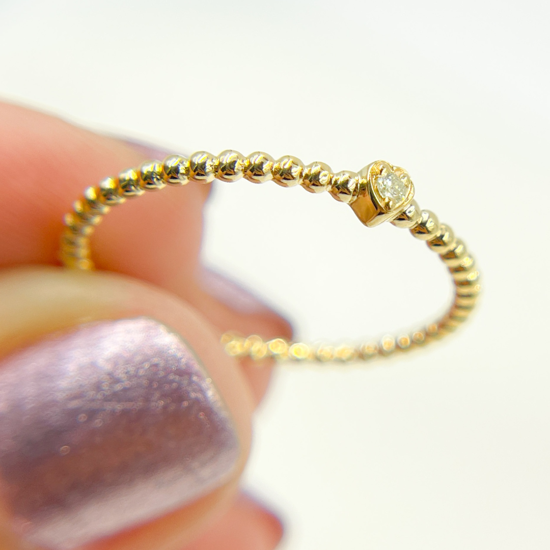 14K Solid Gold Heart Diamond Ring
