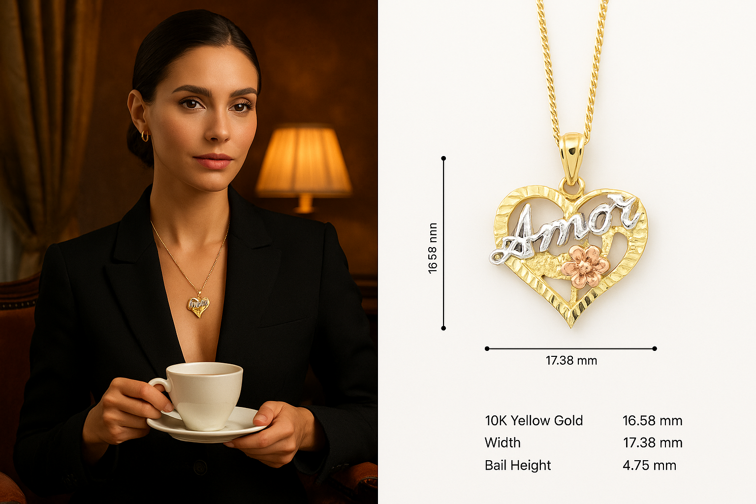 Radiant Amor 10K Tri-Color Heart Pendant