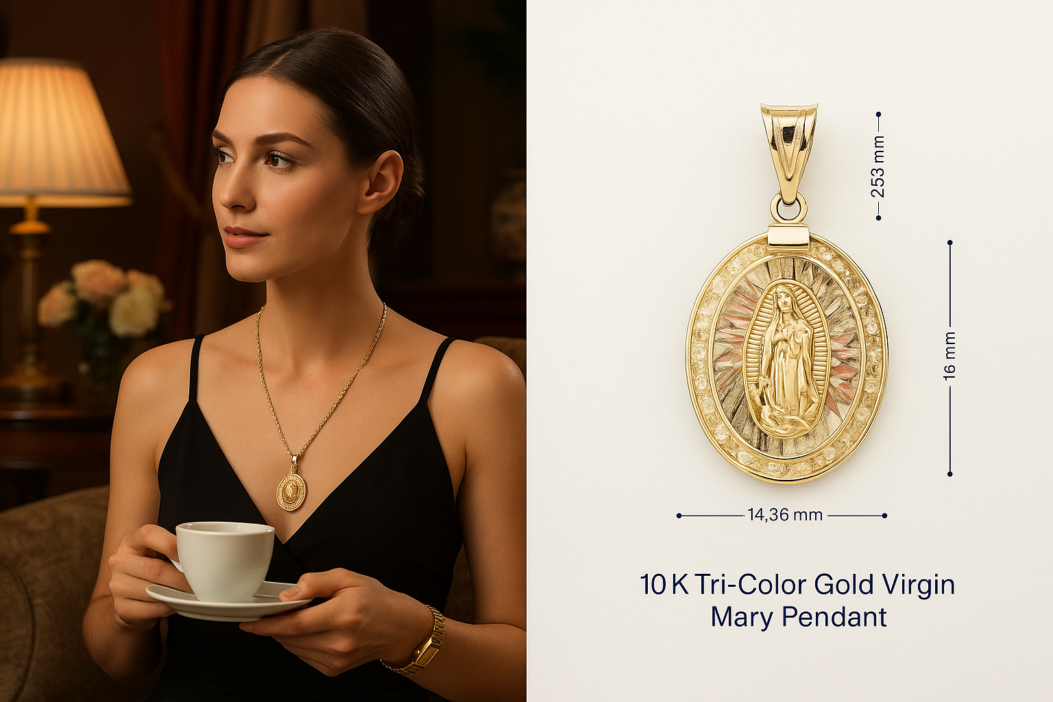 Tri Color Virgin Mary Pendant 10K Radiance