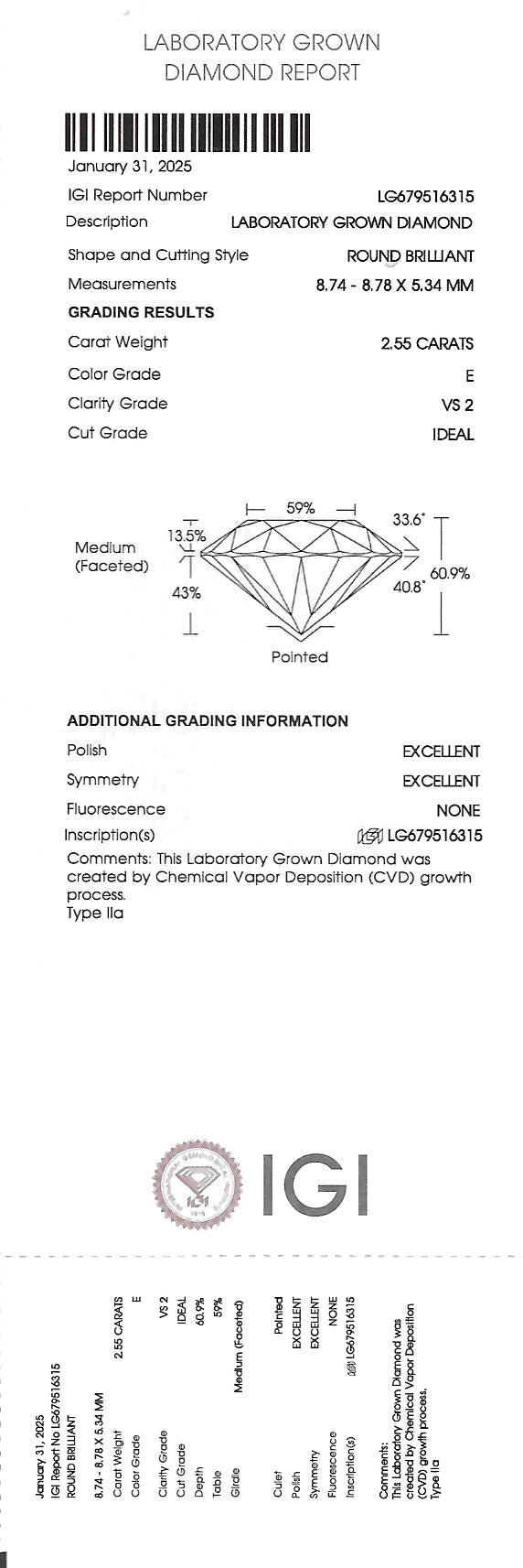 The Luminary Round™ — 2.55ct IGI Certified Lab-Grown Diamond