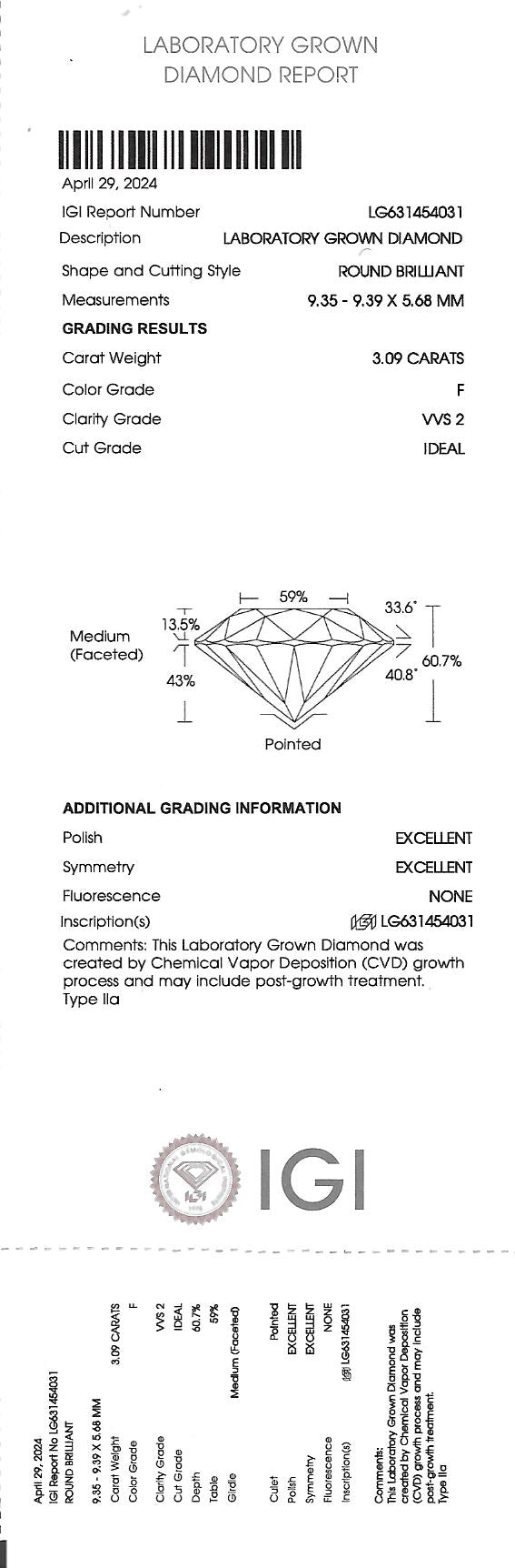 The Luminary Round™ — 3.509ct Ideal-Cut Round Diamond