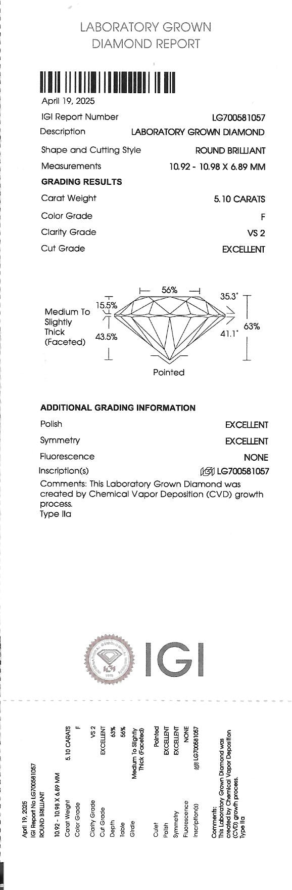 The Luminary No. 510™ — 5.10ct Lab-Grown Diamond Platinum Engagement Ring