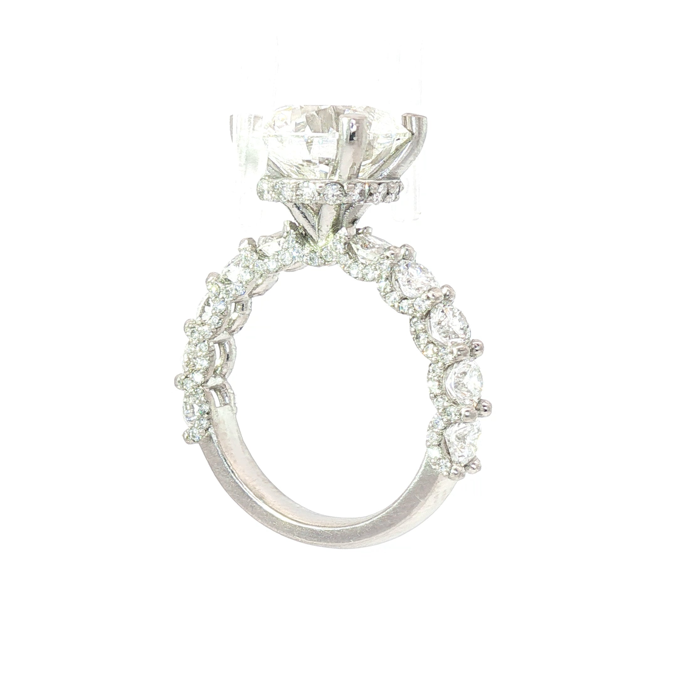 Custom Cast Platinum Halo Engagement Ring — 5.09ct IGI Round