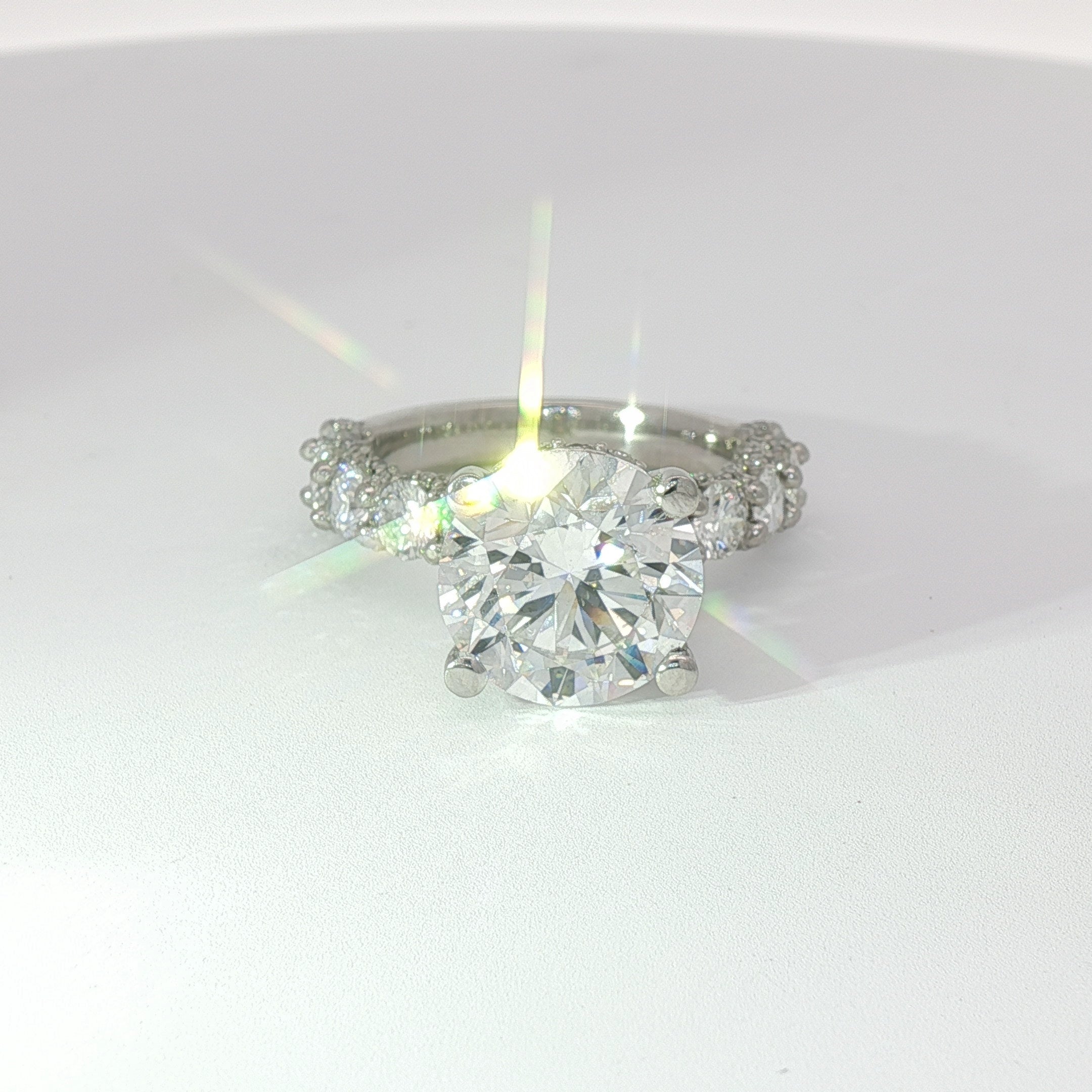 Custom Cast Platinum Halo Engagement Ring — 5.09ct IGI Round