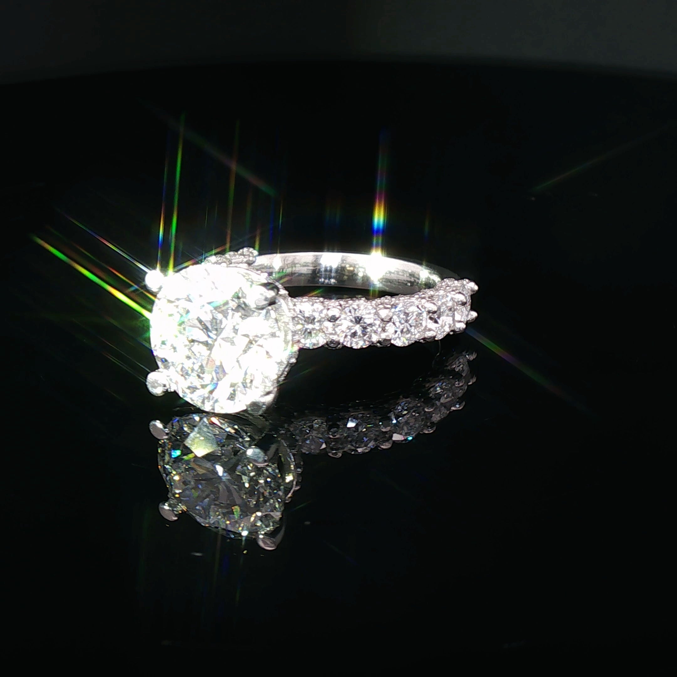 Custom Cast Platinum Halo Engagement Ring — 5.09ct IGI Round