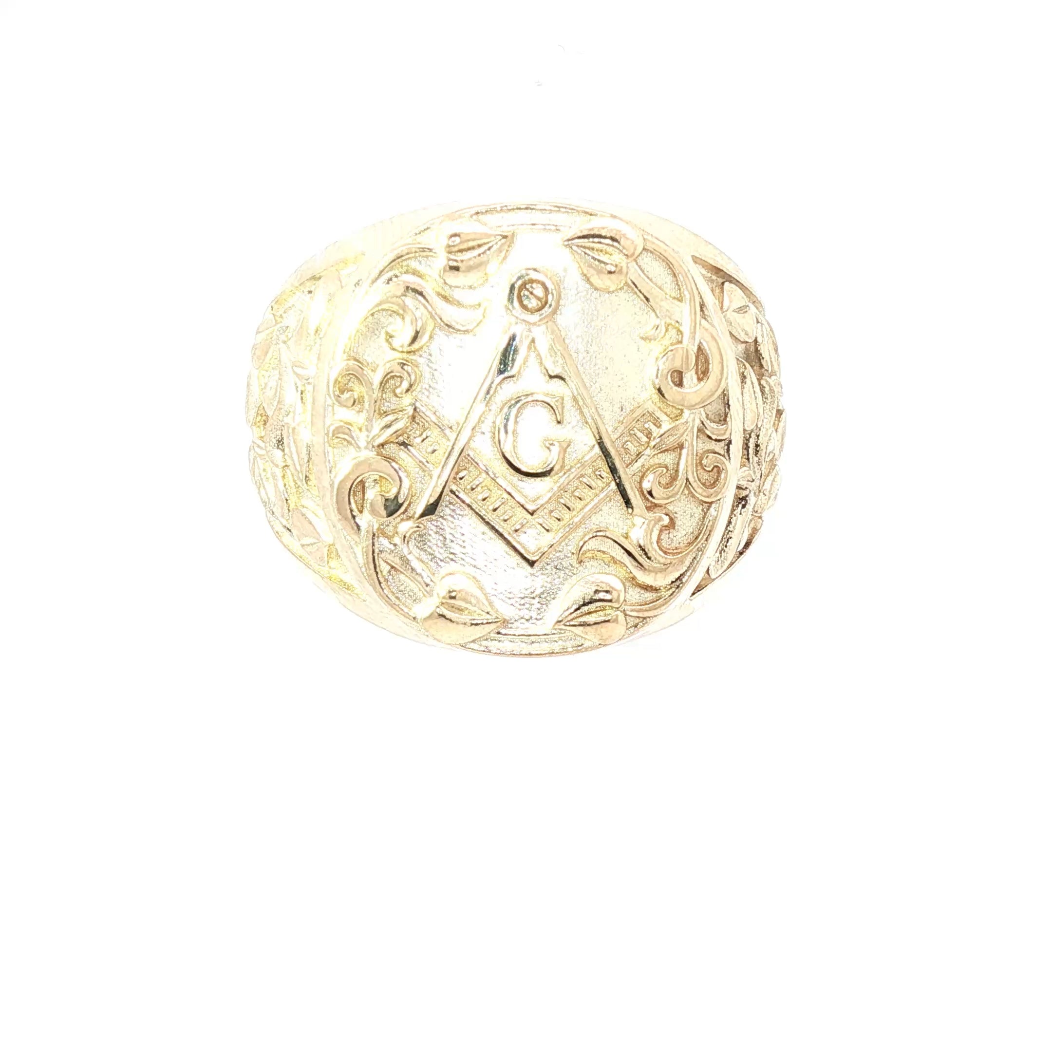 14K Gold Masonic Signet Ring | Solid Gold Square & Compasses Ring