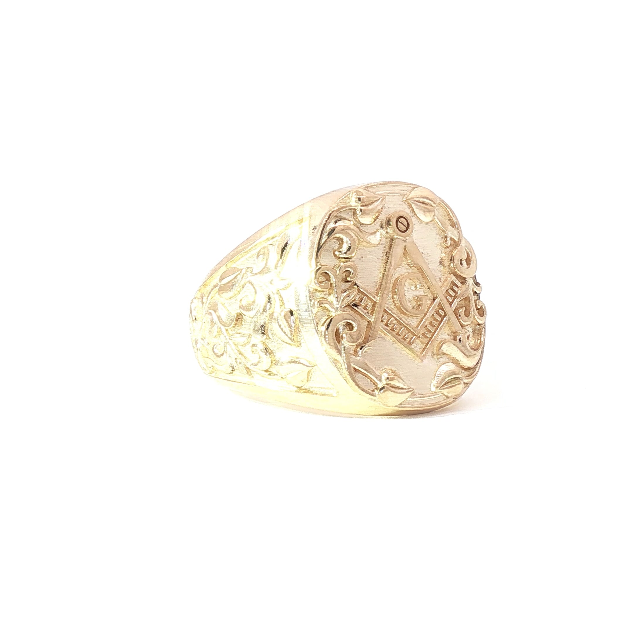 14K Gold Masonic Signet Ring | Solid Gold Square & Compasses Ring