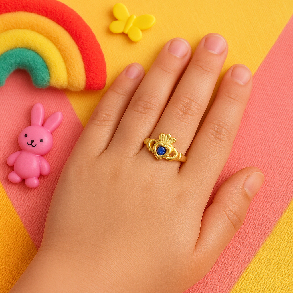 Kids Gold Claddagh 10K Ring with Blue Gem