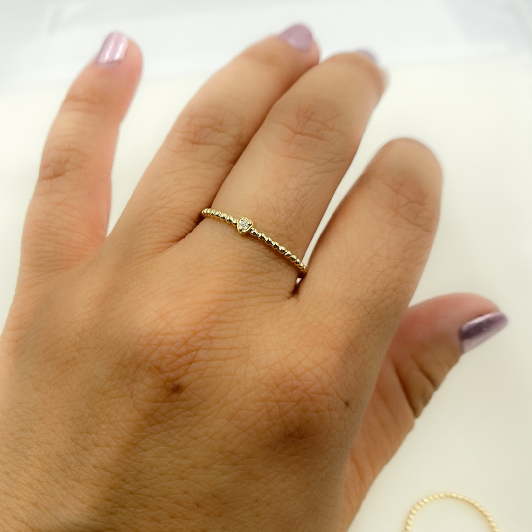 14K Solid Gold Heart Diamond Ring