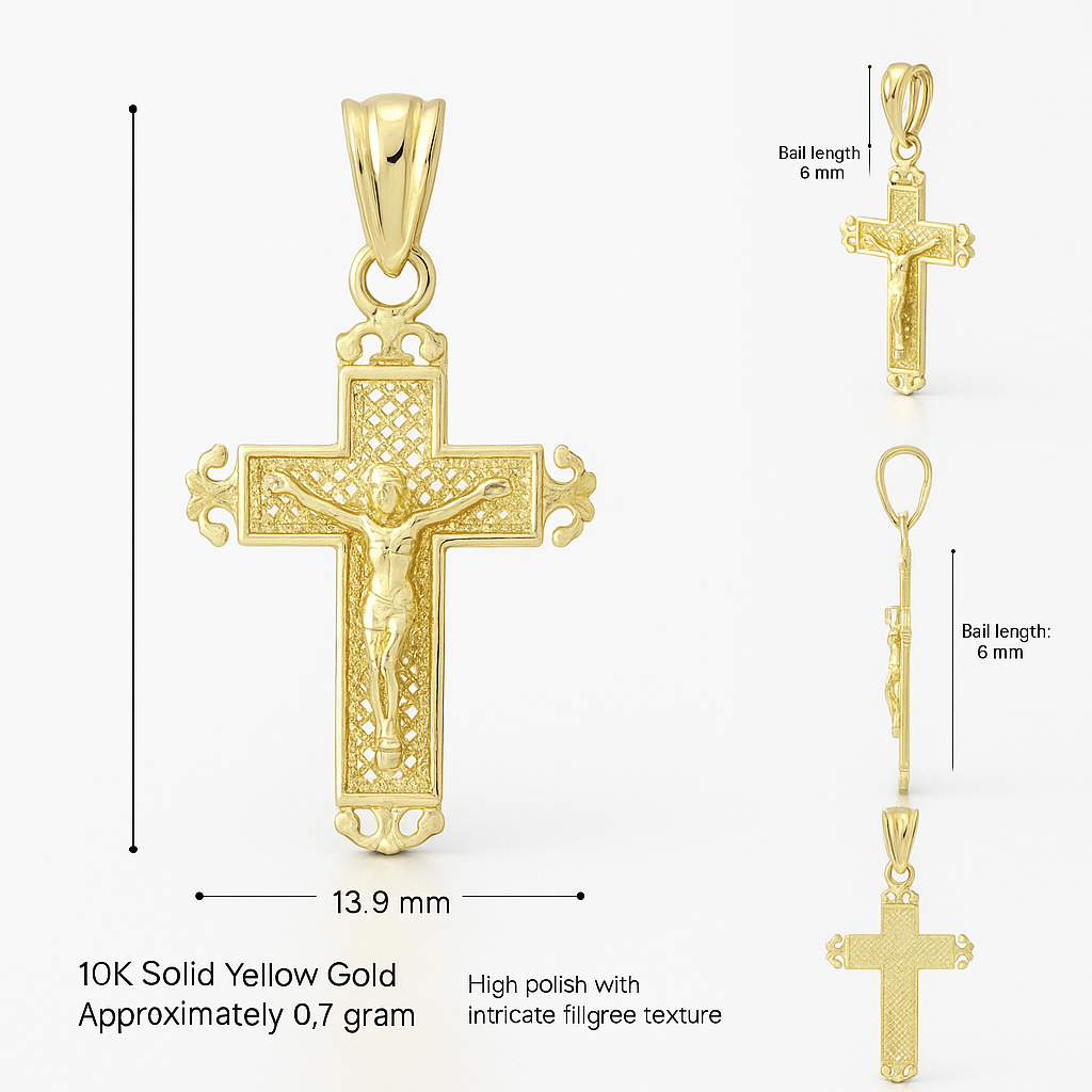 10K Filigree Crucifix Pendant | Auri Petra