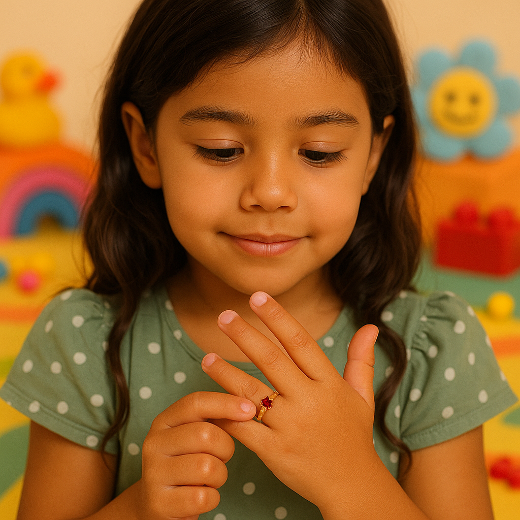 Petite 10K Gold Red CZ Ring for Kids, Size 1.75