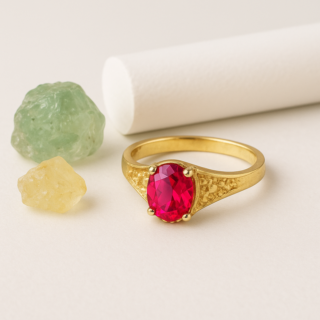 Dainty 10K Gold Ruby CZ Vintage Ring – size 1.25