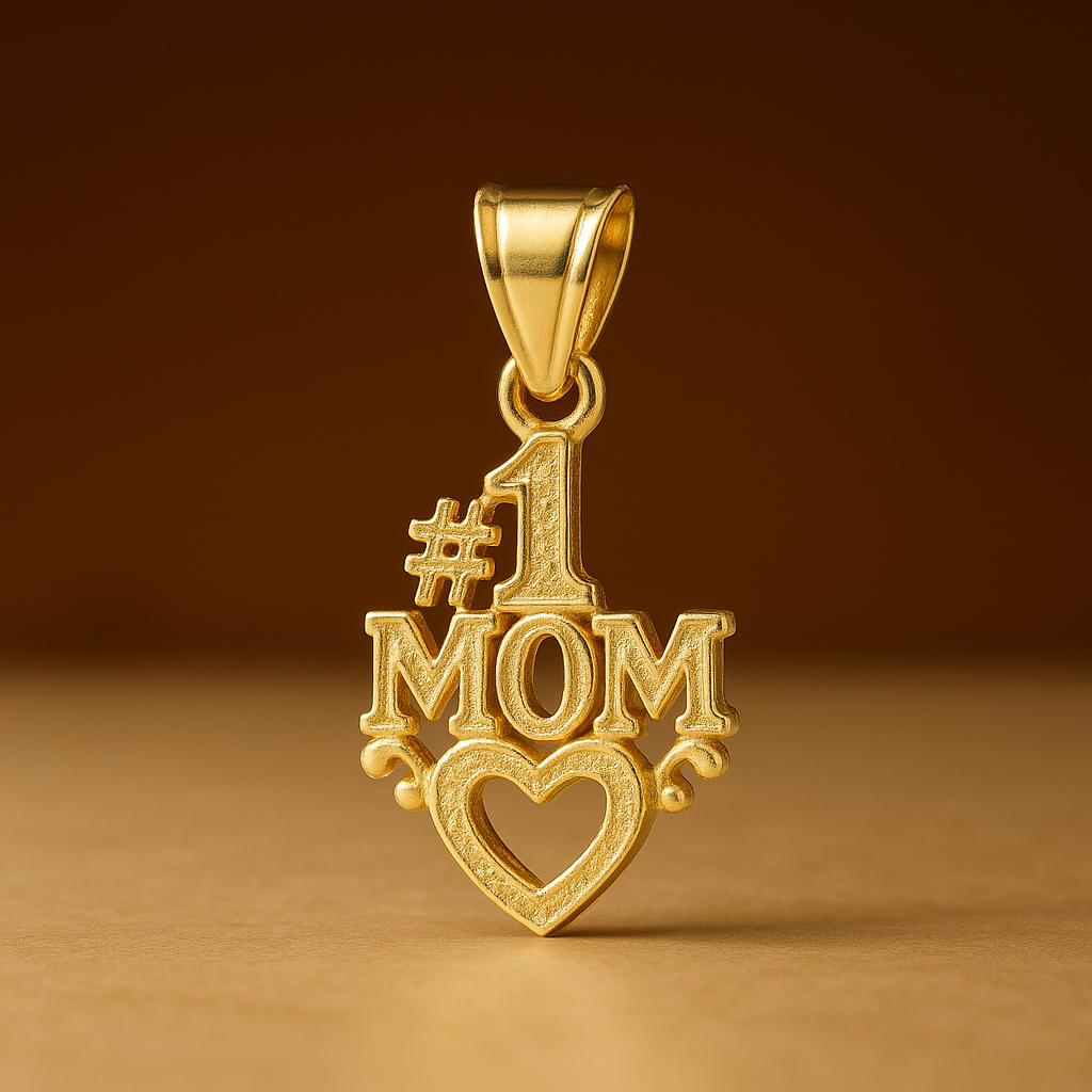 10K Solid Yellow Gold “#1 Mom” Heart Pendant – 1.16g
