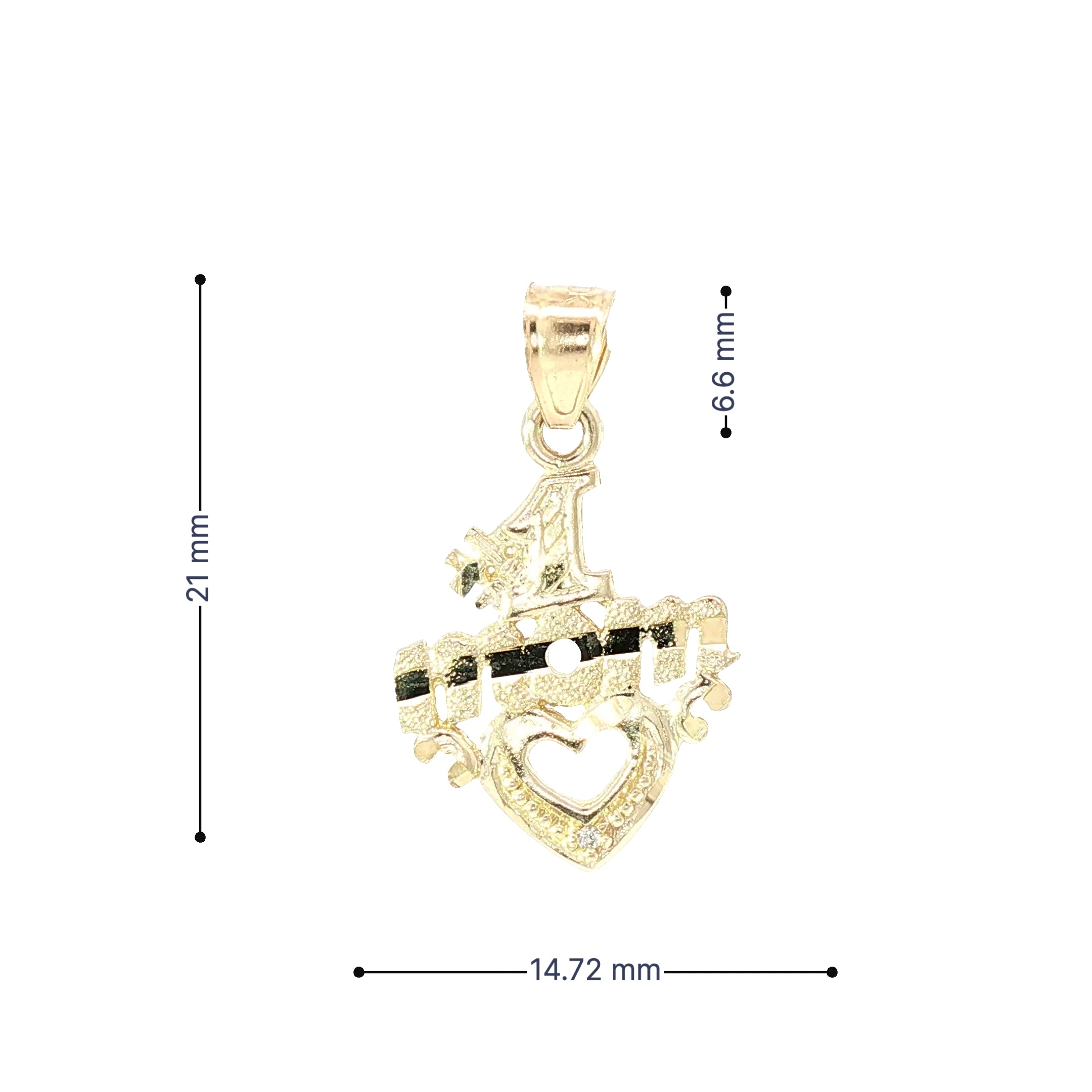 10K Solid Yellow Gold “#1 Mom” Heart Pendant – 1.16g