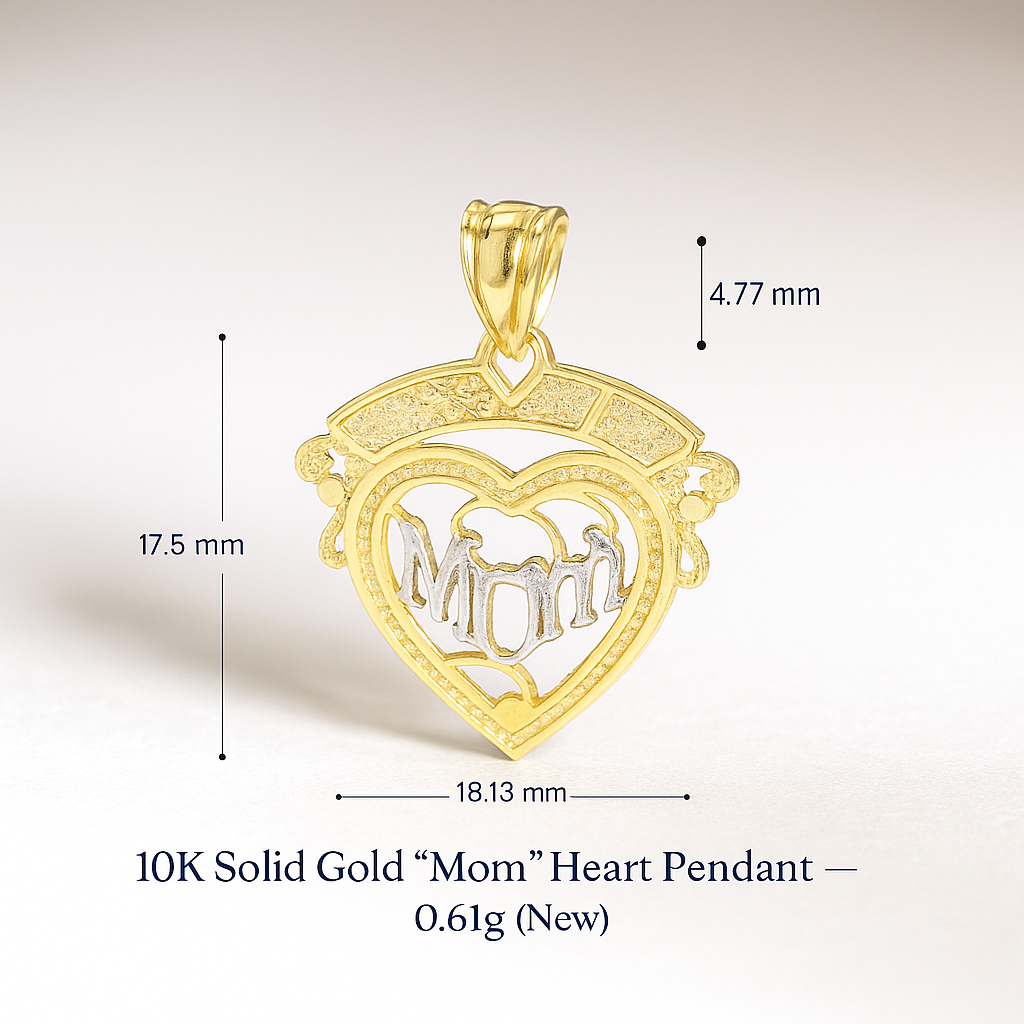 10K Gold “Mom” Heart Pendant of Love