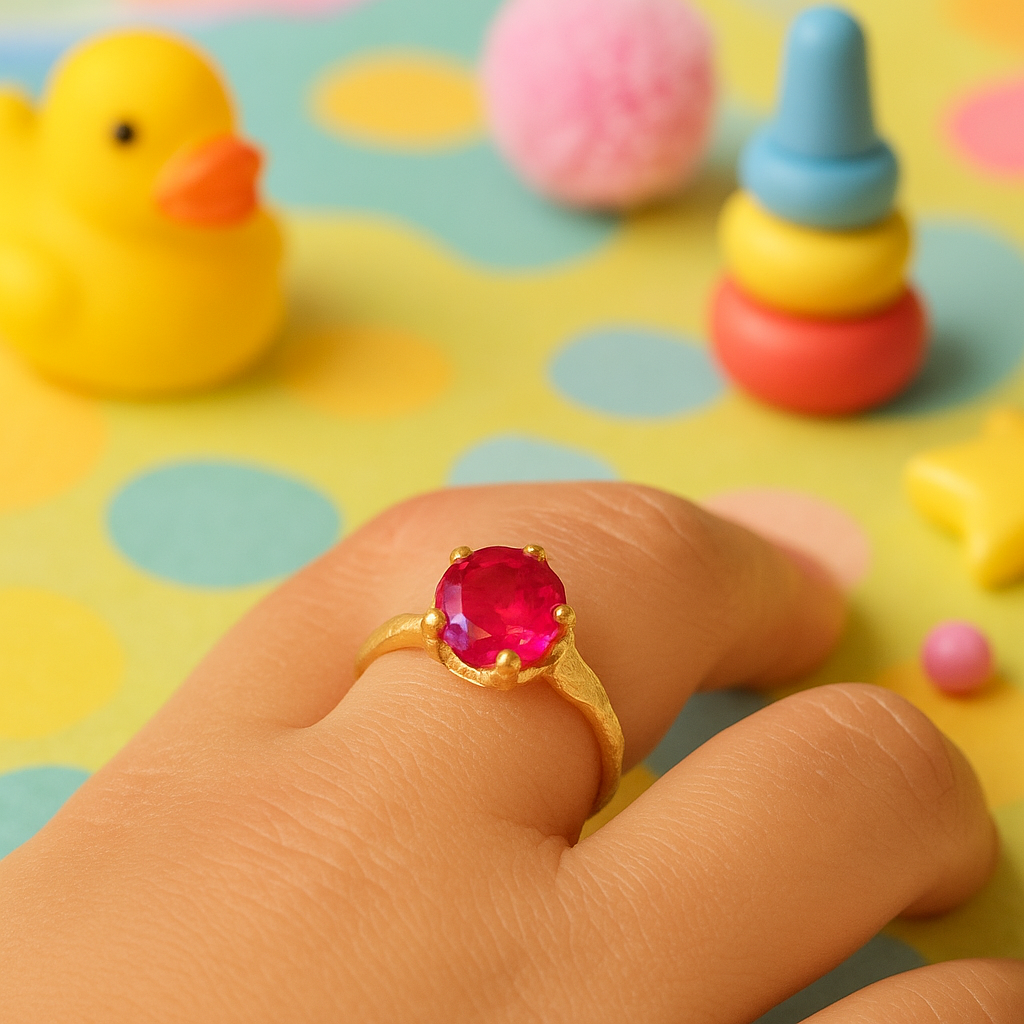 Petite 10K Gold Red CZ Ring for Kids, Size 1.75