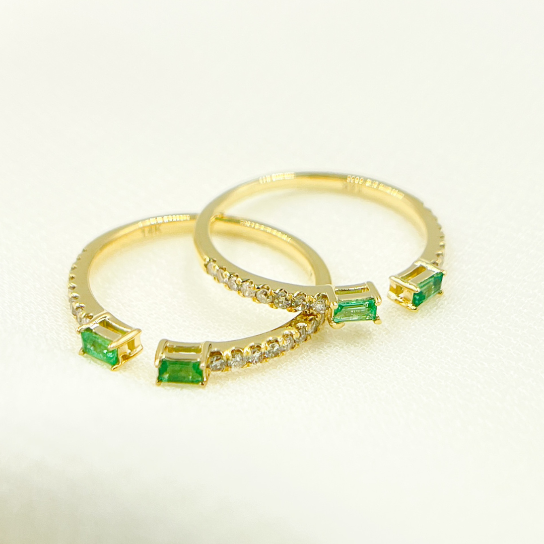 14K Solid Gold Diamond & Emerald Ring